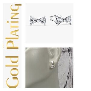🌟 14K White Gold Plated Bow Stud Earrings